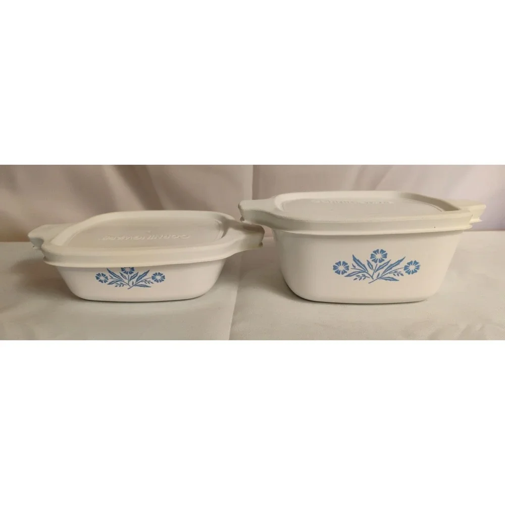 Vtg 2pc‎ Lot Corningware Bowls W/Lids P-44-B P-41-B Cornflower 1 3/4 & 2 3/4 Cup